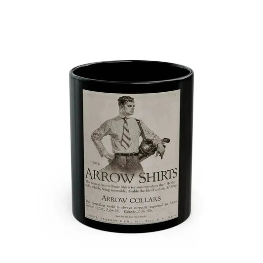 Arrow Collars Magazine Ad, The Saturday Evening Post, June 7, 1913 - Black Coffee Mug 11oz - Go Mug Yourself