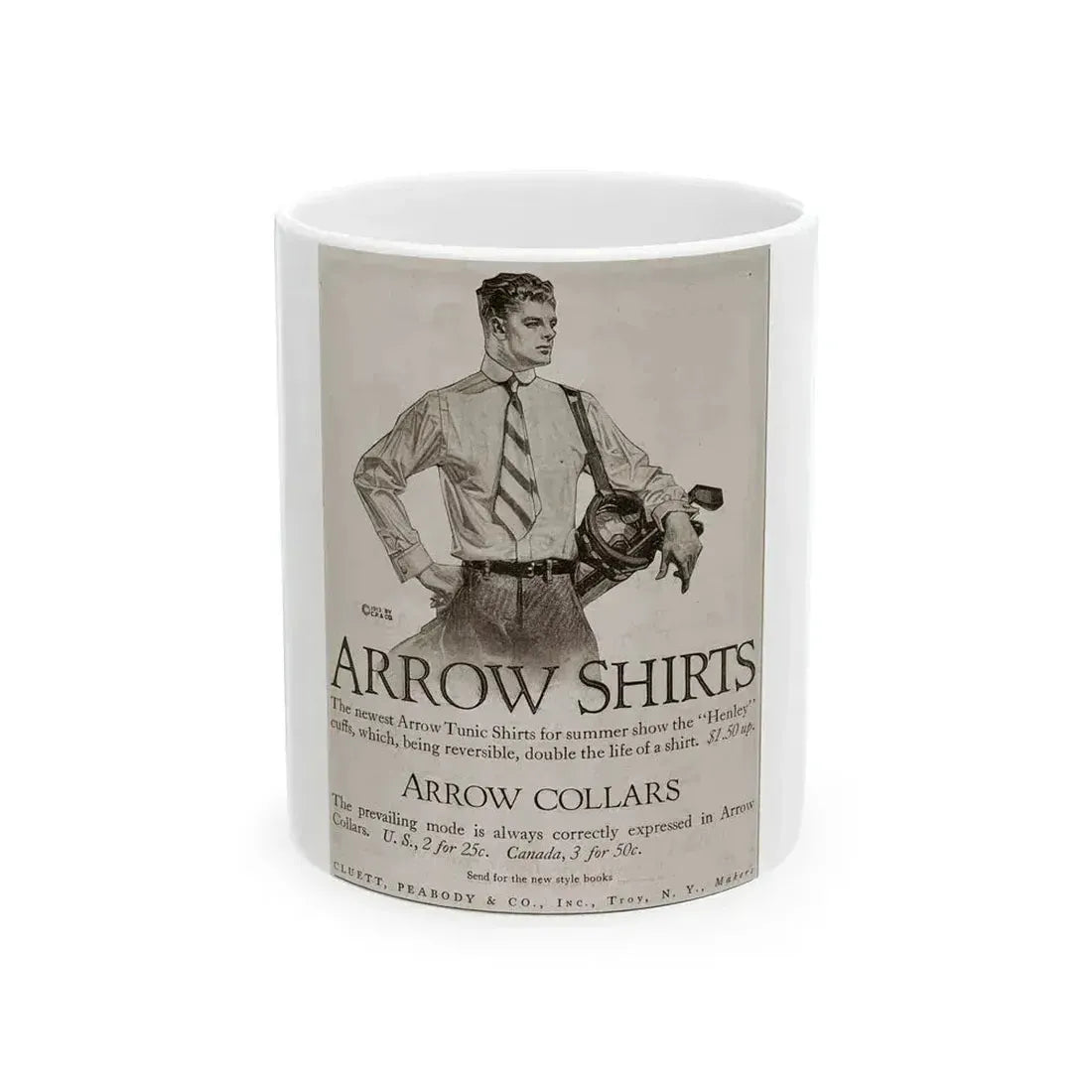 Arrow Collars Magazine Ad, The Saturday Evening Post, June 7, 1913 - White Coffee Mug 11oz - Go Mug Yourself