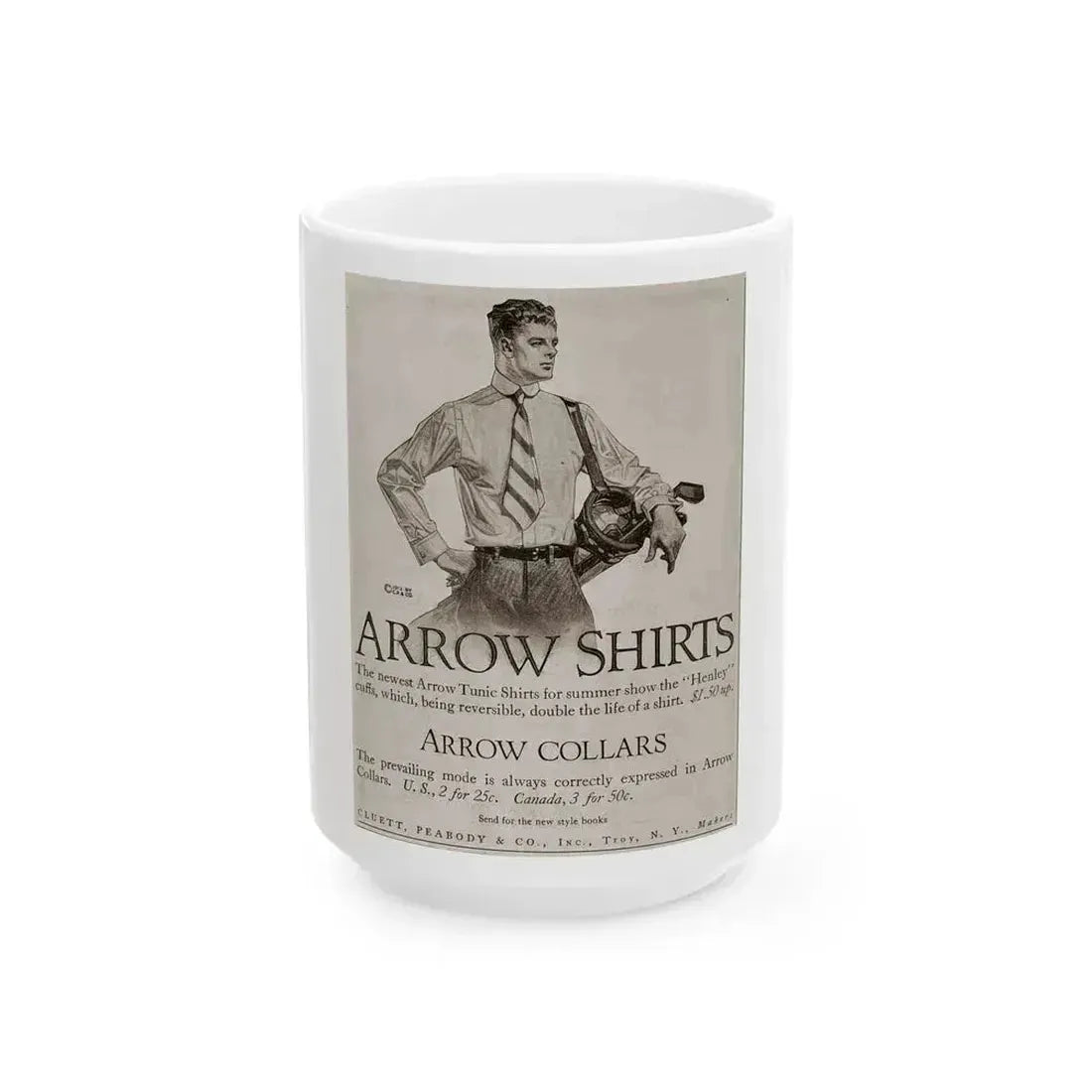 Arrow Collars Magazine Ad, The Saturday Evening Post, June 7, 1913 - White Coffee Mug 15oz - Go Mug Yourself