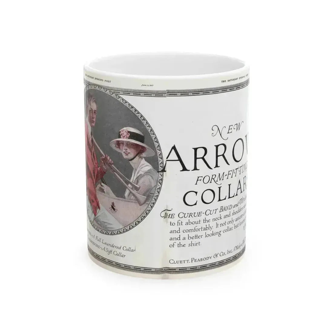 Arrow Collars Magazine Ad, The Saturday Evening Post, June 9, 1917 - White Coffee Mug 11oz - Go Mug Yourself