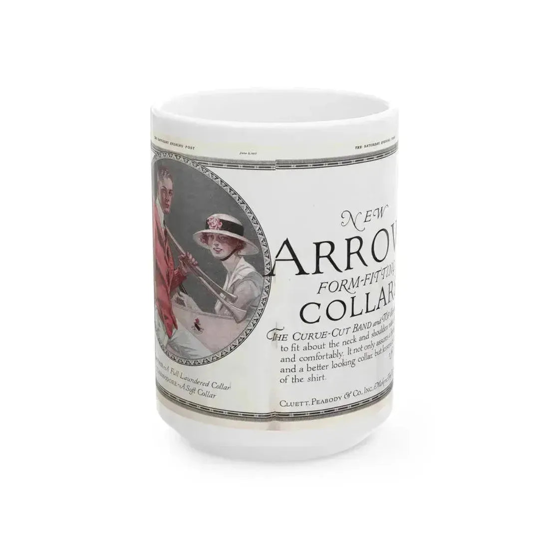 Arrow Collars Magazine Ad, The Saturday Evening Post, June 9, 1917 - White Coffee Mug 15oz - Go Mug Yourself
