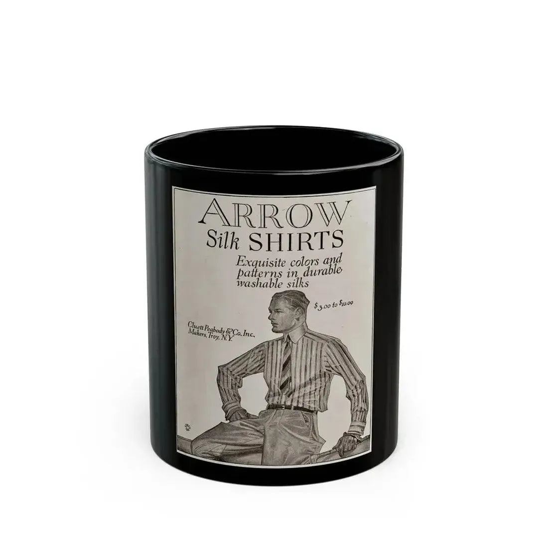 Arrow Silk Shirts (1914) - Black Coffee Mug 11oz - Go Mug Yourself