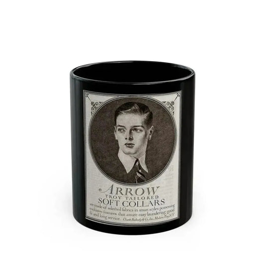 Arrow Troy Tailored Soft Collars ad, The Saturday Evening Post, July 26, 1919 - Black Coffee Mug 11oz - Go Mug Yourself