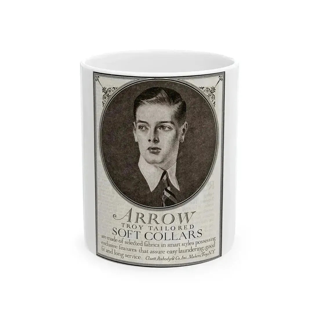 Arrow Troy Tailored Soft Collars ad, The Saturday Evening Post, July 26, 1919 - White Coffee Mug 11oz - Go Mug Yourself
