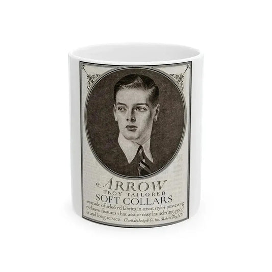 Arrow Troy Tailored Soft Collars ad, The Saturday Evening Post, July 26, 1919 - White Coffee Mug 11oz - Go Mug Yourself