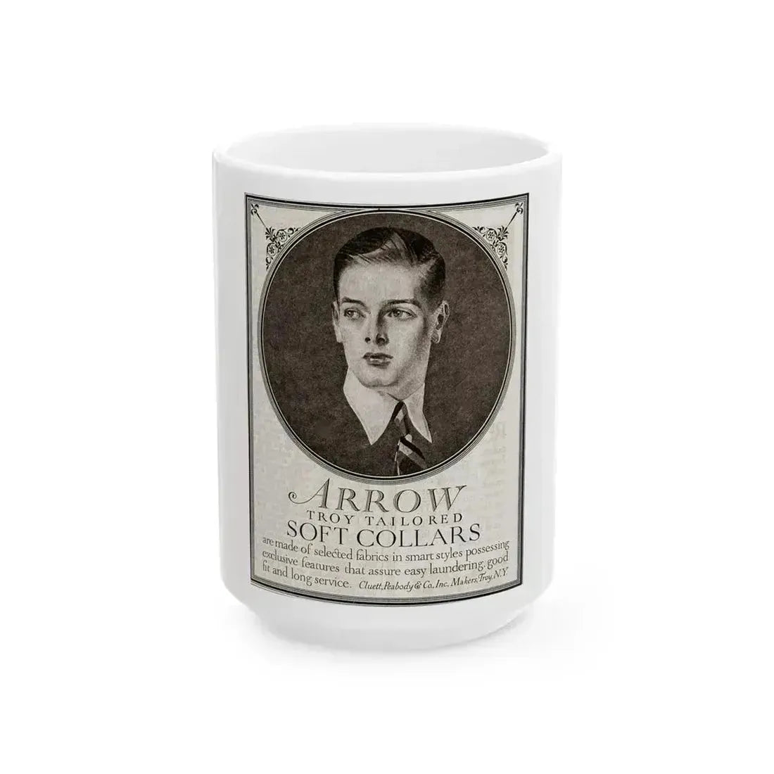 Arrow Troy Tailored Soft Collars ad, The Saturday Evening Post, July 26, 1919 - White Coffee Mug 15oz - Go Mug Yourself