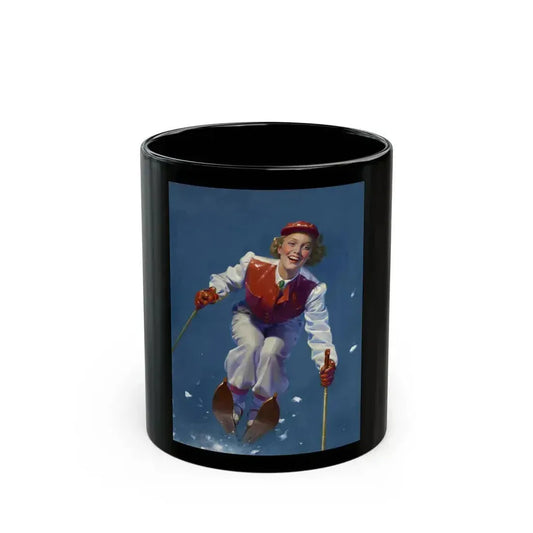 Art Deco Era Woman Skier, magazine cover, circa 1933-1938 - Black Coffee Mug 11oz - Go Mug Yourself