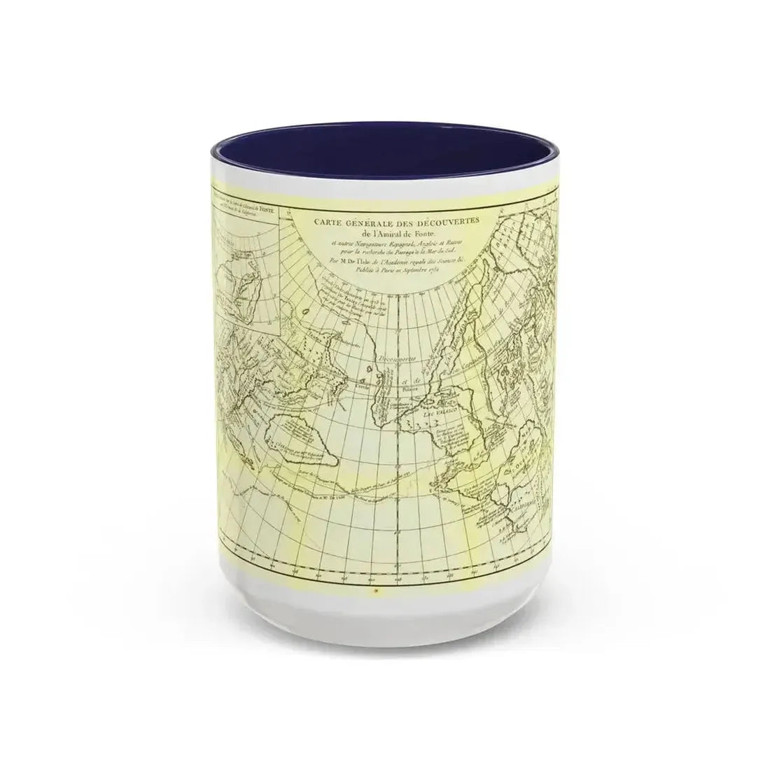Asia - Carte Generale des Decouvertes (1892) (Map) Accent Coffee Mug 15oz Navy - Go Mug Yourself