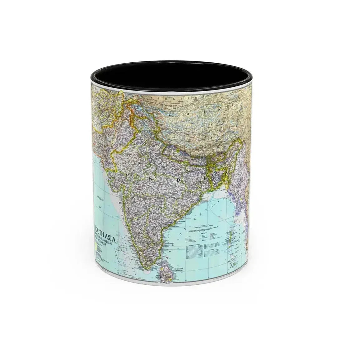 Asia - South with Afghanistan and Myanmar (1997) (Map) Accent Coffee Mug 11oz Black - Go Mug Yourself