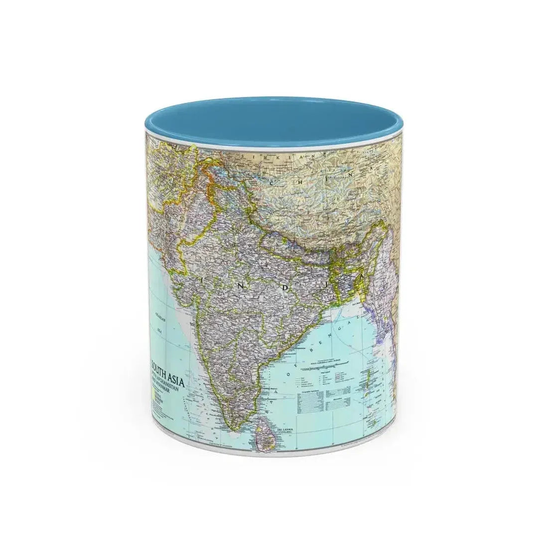 Asia - South with Afghanistan and Myanmar (1997) (Map) Accent Coffee Mug 11oz Light Blue - Go Mug Yourself