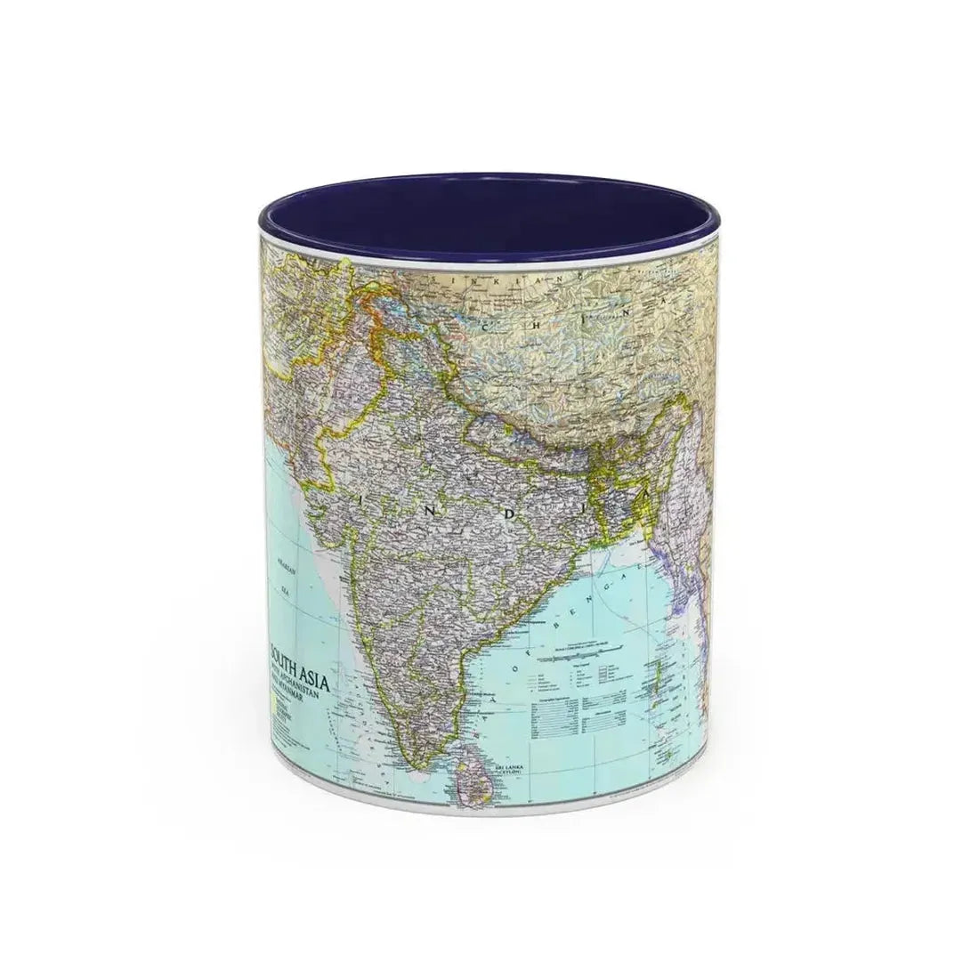 Asia - South with Afghanistan and Myanmar (1997) (Map) Accent Coffee Mug 11oz Navy - Go Mug Yourself