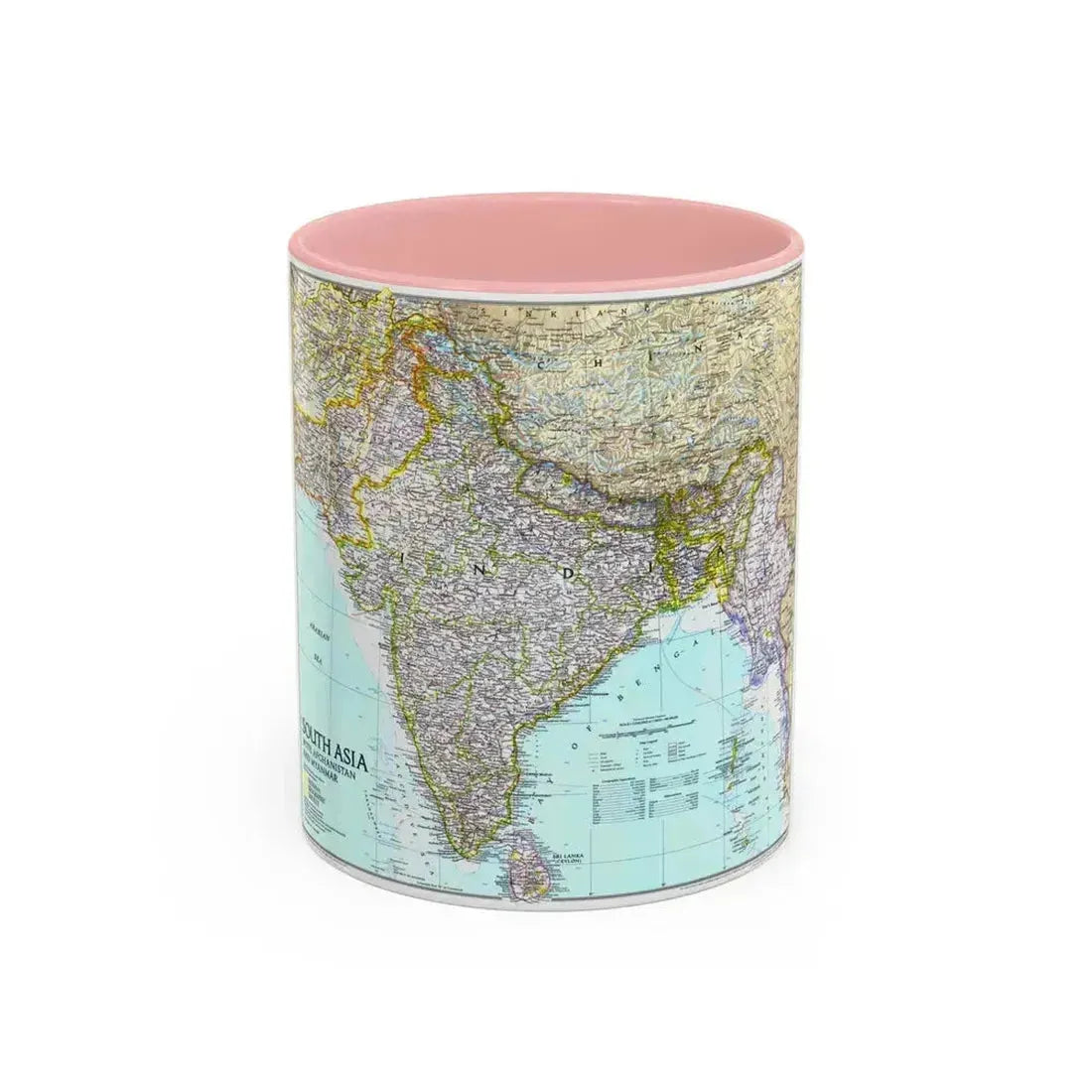 Asia - South with Afghanistan and Myanmar (1997) (Map) Accent Coffee Mug 11oz Pink - Go Mug Yourself
