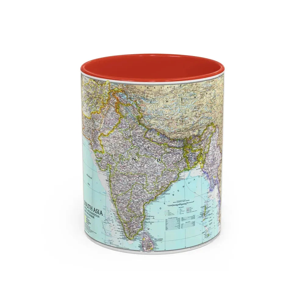 Asia - South with Afghanistan and Myanmar (1997) (Map) Accent Coffee Mug 11oz Red - Go Mug Yourself