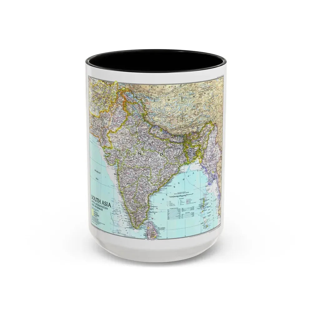 Asia - South with Afghanistan and Myanmar (1997) (Map) Accent Coffee Mug 15oz Black - Go Mug Yourself