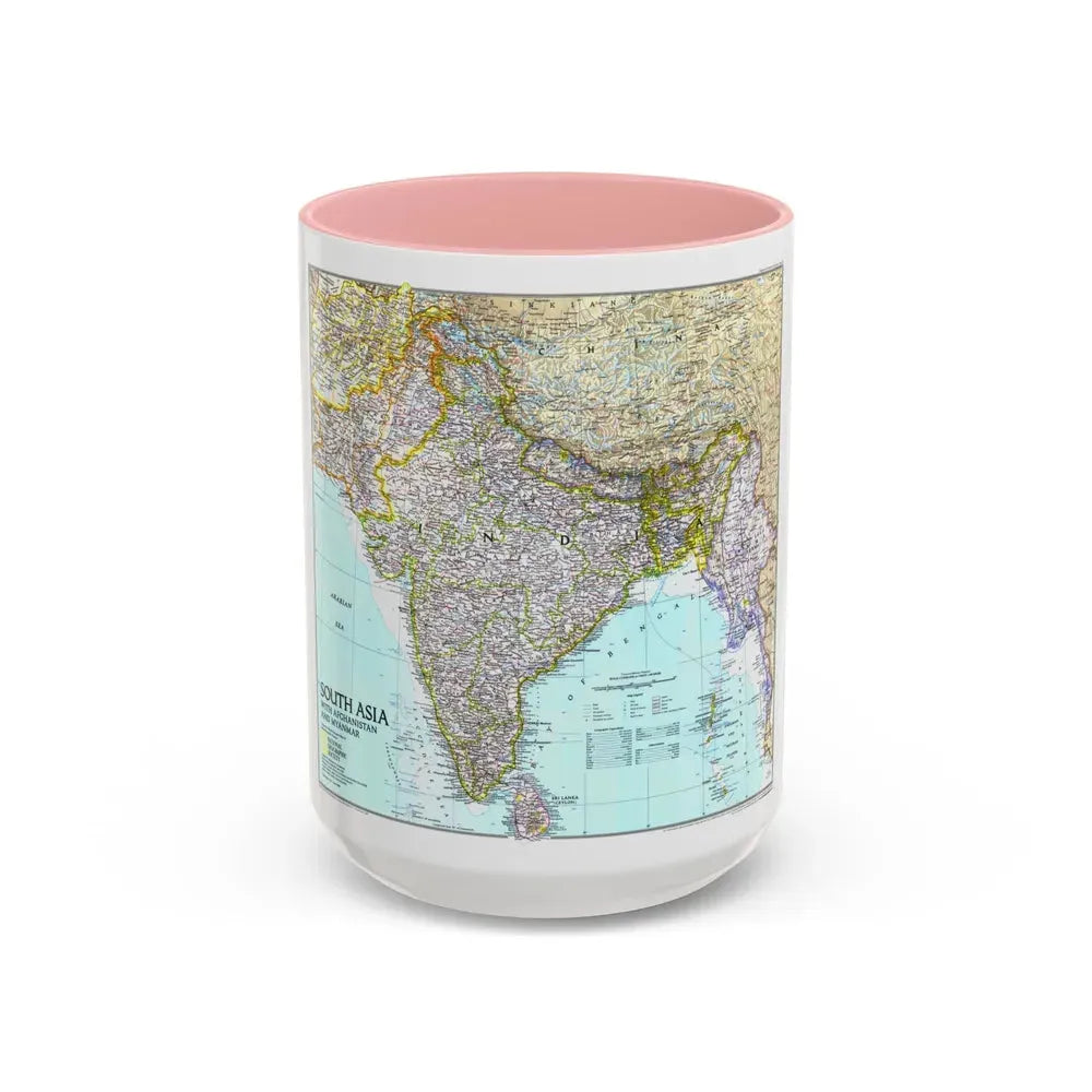 Asia - South with Afghanistan and Myanmar (1997) (Map) Accent Coffee Mug 15oz Pink - Go Mug Yourself