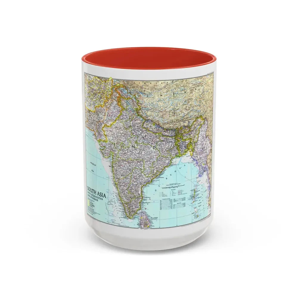 Asia - South with Afghanistan and Myanmar (1997) (Map) Accent Coffee Mug 15oz Red - Go Mug Yourself