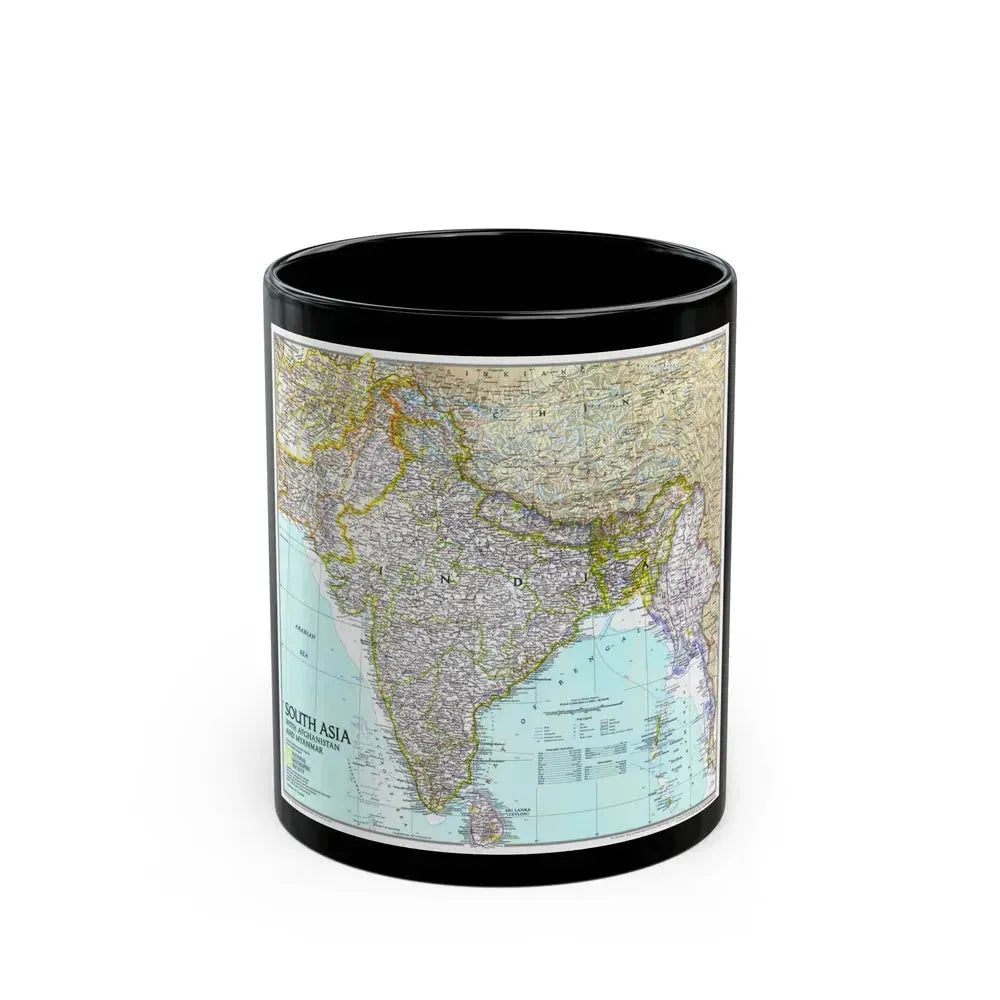 Asia - South with Afghanistan and Myanmar (1997) (Map) Black Coffee Mug 11oz - Go Mug Yourself