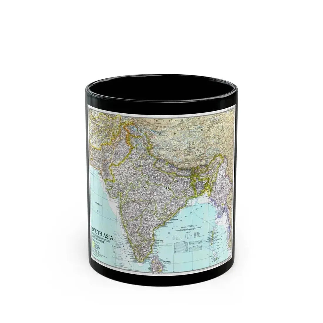 Asia - South with Afghanistan and Myanmar (1997) (Map) Black Coffee Mug 11oz - Go Mug Yourself