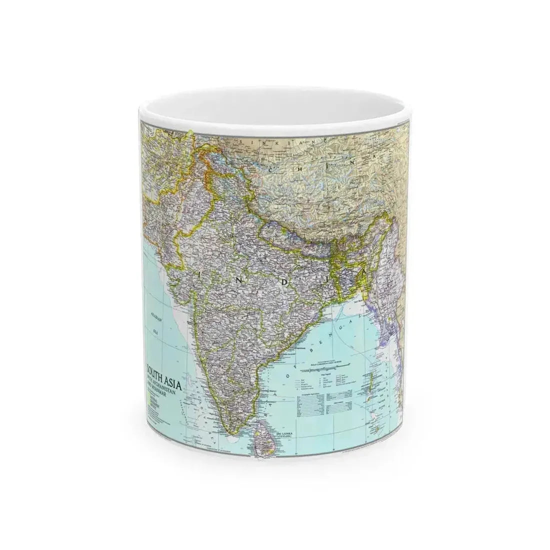 Asia - South with Afghanistan and Myanmar (1997) (Map) White Coffee Mug 11oz - Go Mug Yourself