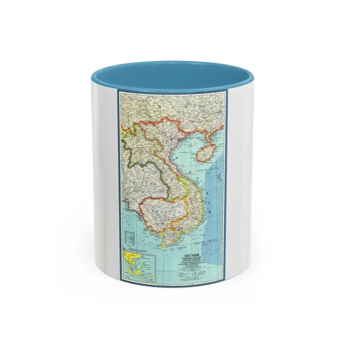 Asia - Viet Nam, Cambodia, Laos (1965) (Map) Accent Coffee Mug 11oz Light Blue - Go Mug Yourself