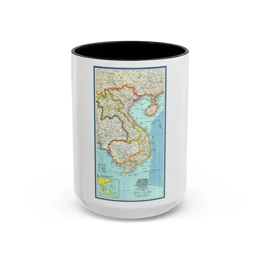 Asia - Viet Nam, Cambodia, Laos (1965) (Map) Accent Coffee Mug 15oz Black - Go Mug Yourself