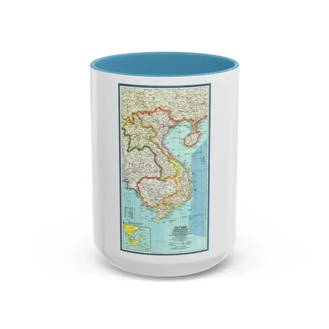 Asia - Viet Nam, Cambodia, Laos (1965) (Map) Accent Coffee Mug 15oz Light Blue - Go Mug Yourself