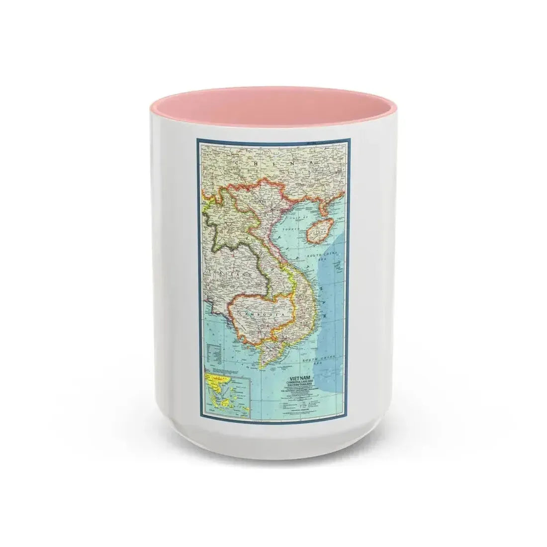 Asia - Viet Nam, Cambodia, Laos (1965) (Map) Accent Coffee Mug 15oz Pink - Go Mug Yourself