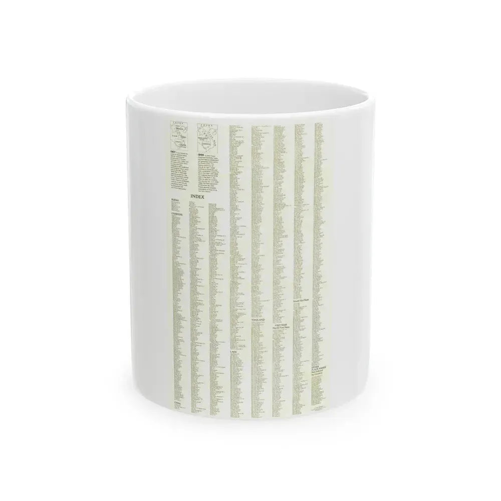 Asia - Viet Nam, Cambodia, Laos--Index (1965) (Map) White Coffee Mug 11oz - Go Mug Yourself