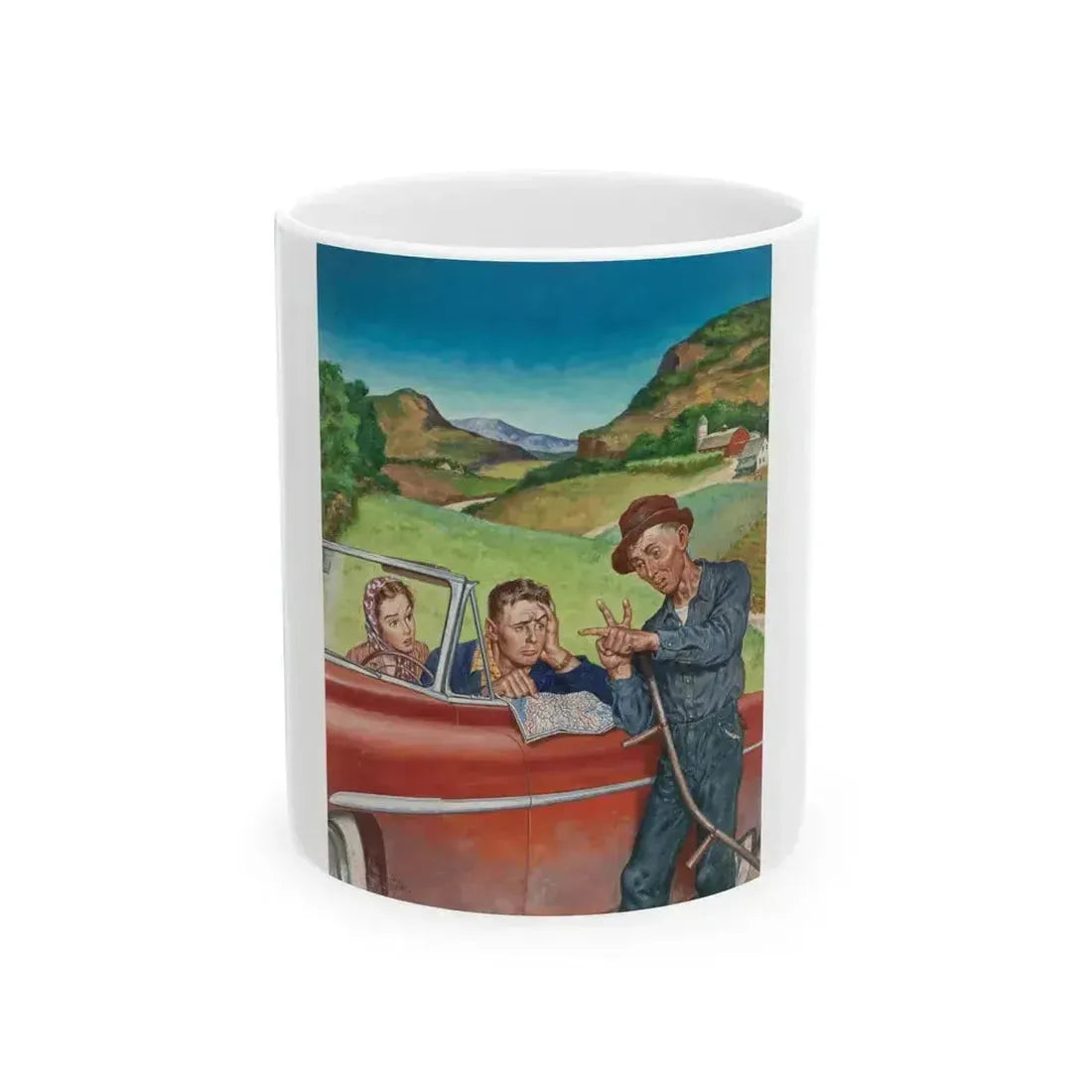 Asking for Directions, The Saturday Evening Post cover, July 9, 1955 - White Coffee Mug 11oz - Go Mug Yourself