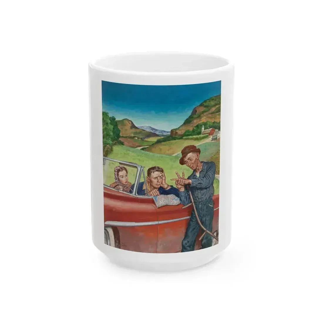 Asking for Directions, The Saturday Evening Post cover, July 9, 1955 - White Coffee Mug 15oz - Go Mug Yourself