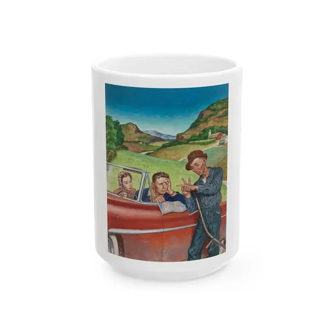 Asking for Directions, The Saturday Evening Post cover, July 9, 1955 - White Coffee Mug 15oz - Go Mug Yourself