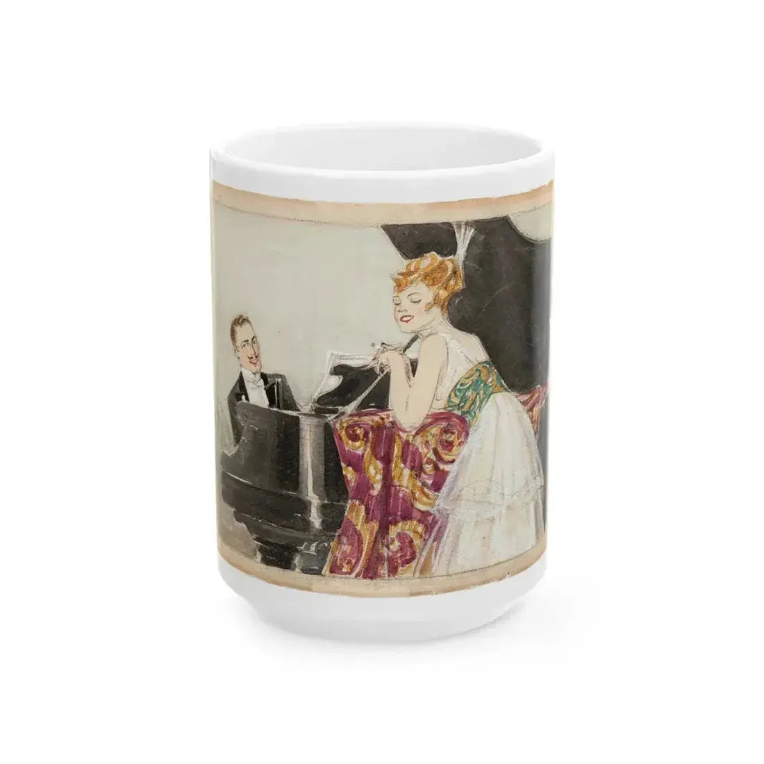 At the Piano Illustration (c. 1910s) - White Coffee Mug 15oz - Go Mug Yourself