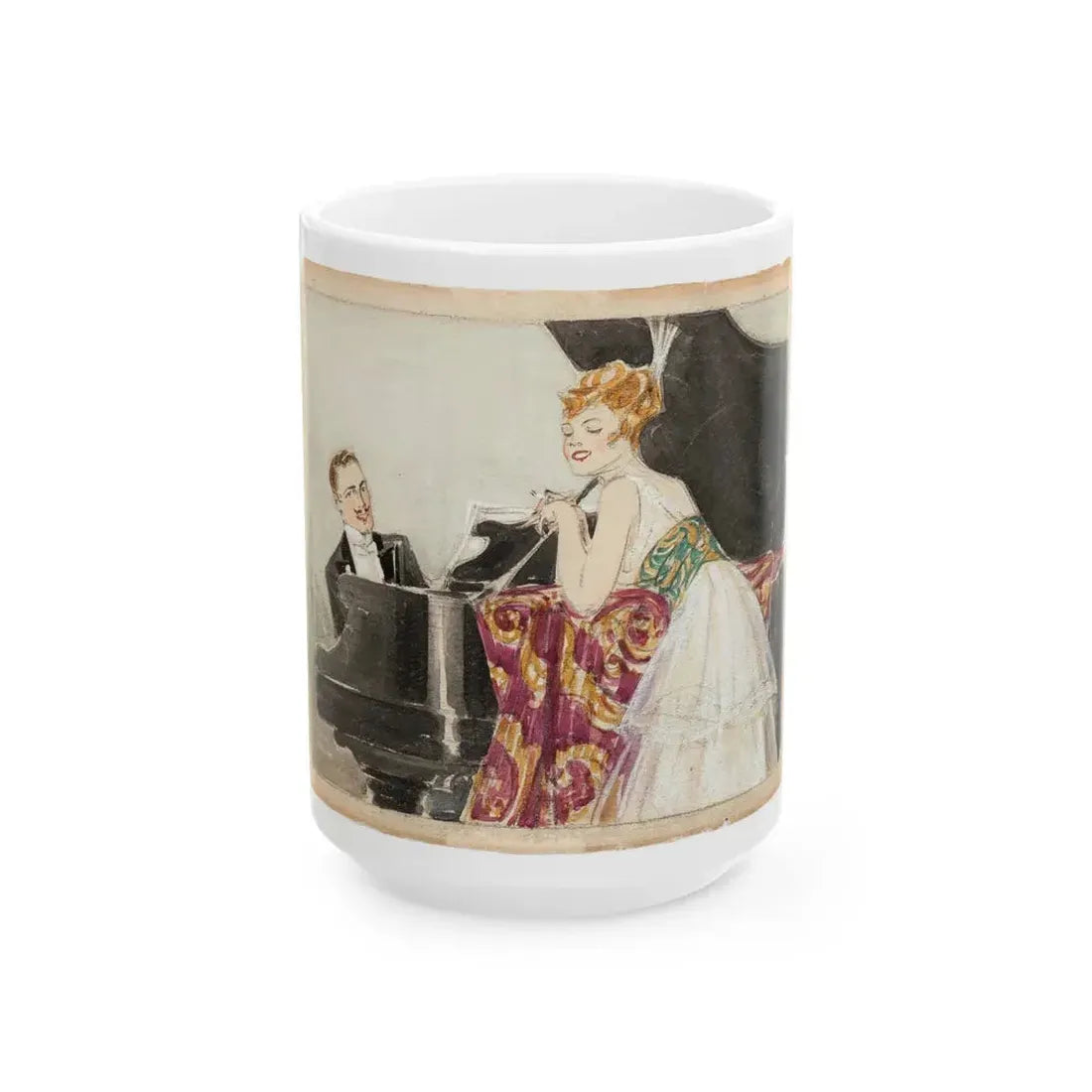 At the Piano Illustration (c. 1910s) - White Coffee Mug 15oz - Go Mug Yourself