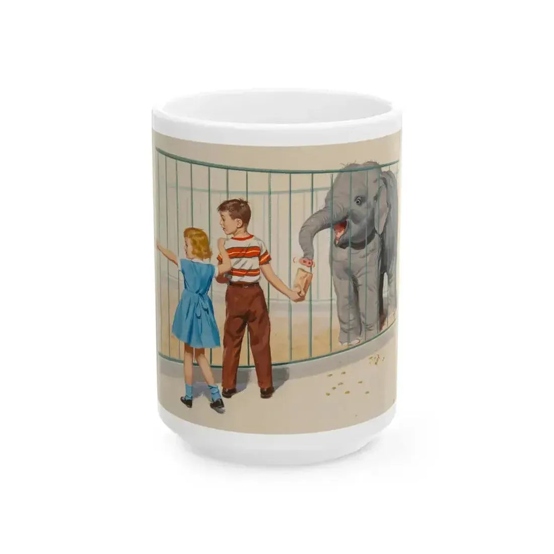 At the Zoo, Dick and Jane illustration - White Coffee Mug 15oz - Go Mug Yourself