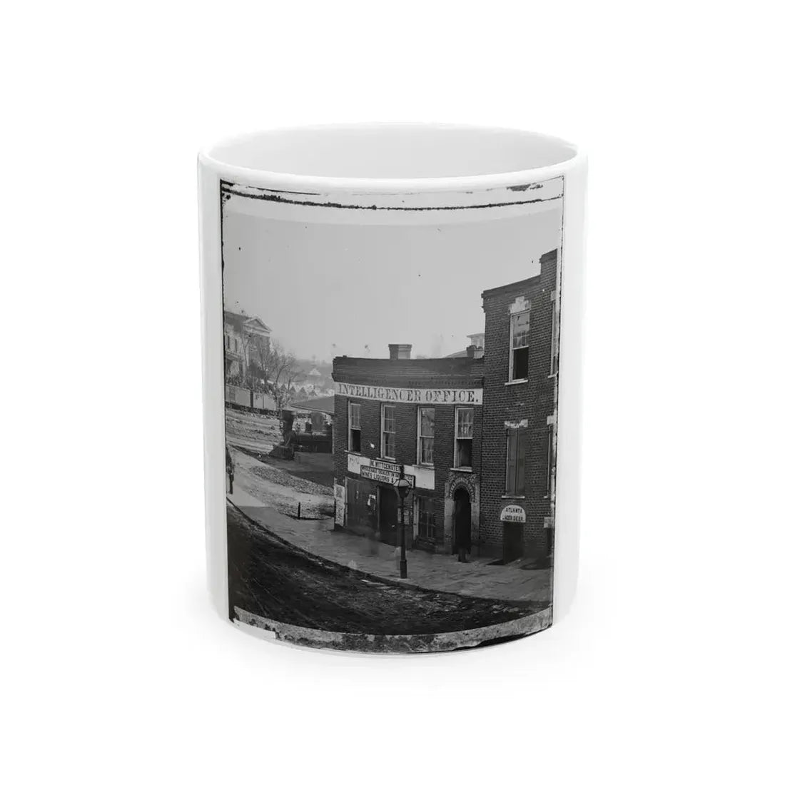 Atlanta, Ga. Atlanta Intelligencer Office By The Railroad Depot (U.S. Civil War) White Coffee Mug 11oz - Go Mug Yourself