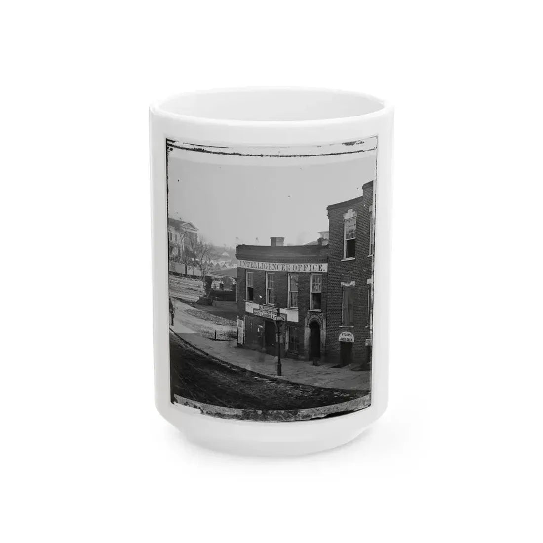 Atlanta, Ga. Atlanta Intelligencer Office By The Railroad Depot (U.S. Civil War) White Coffee Mug 15oz - Go Mug Yourself