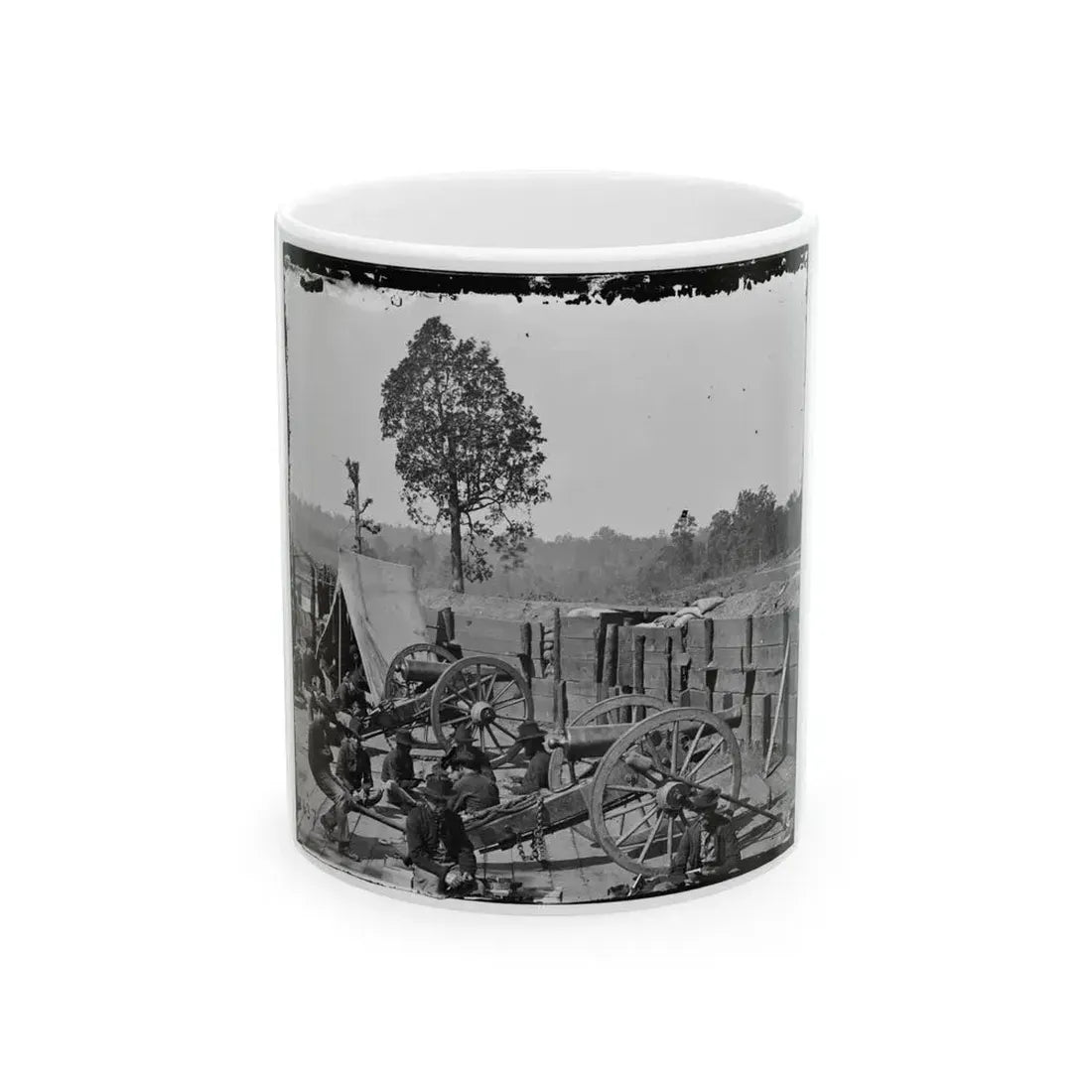 Atlanta, Ga. Federal Soldiers Relaxing By Guns Of Captured Fort (U.S. Civil War) White Coffee Mug 11oz - Go Mug Yourself