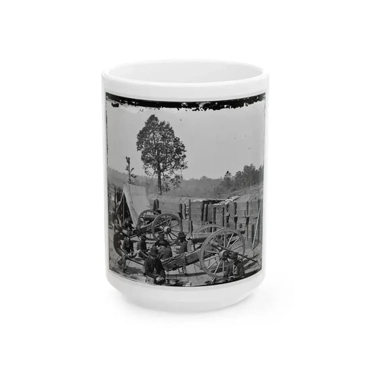 Atlanta, Ga. Federal Soldiers Relaxing By Guns Of Captured Fort (U.S. Civil War) White Coffee Mug 15oz - Go Mug Yourself