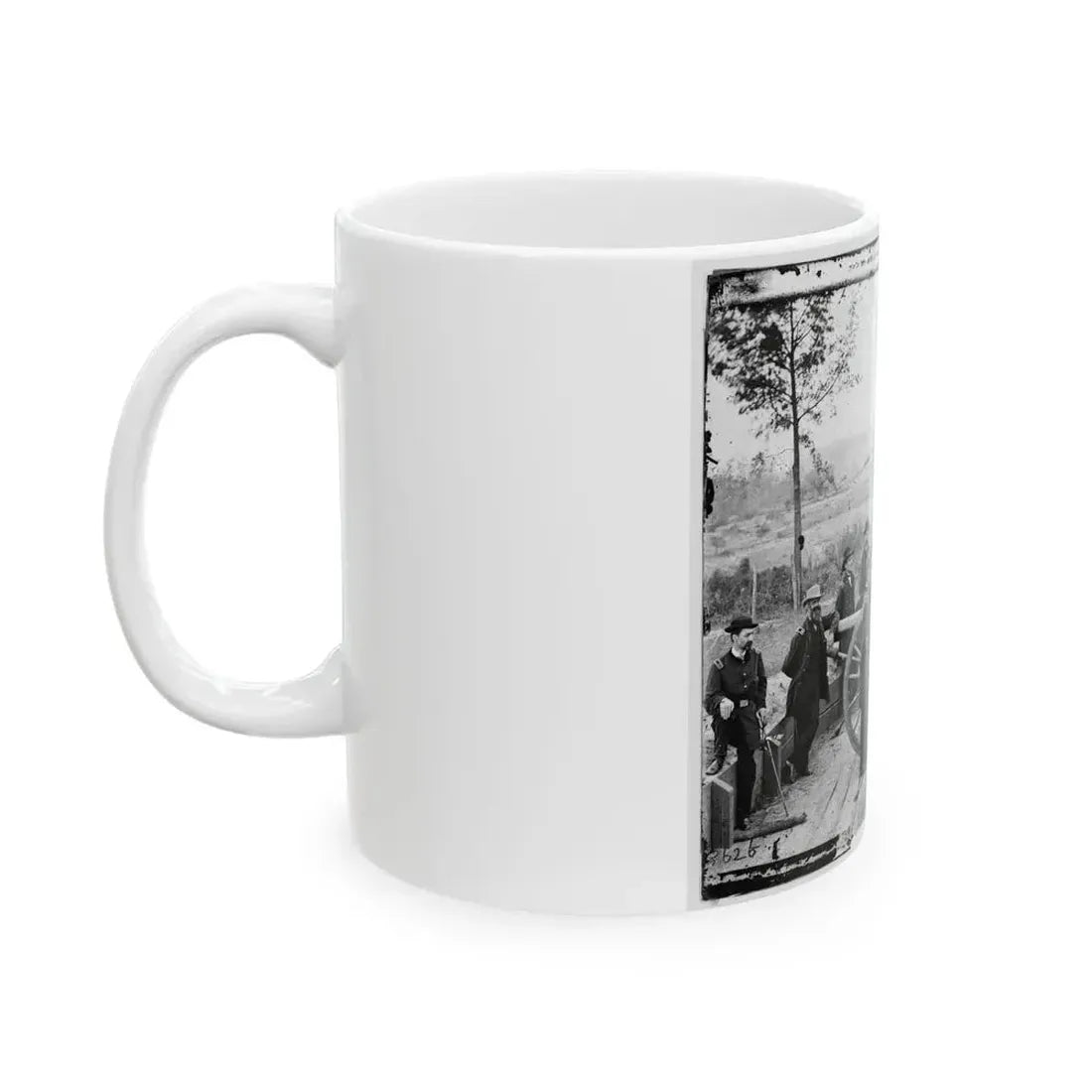 Atlanta, Ga. Gen. William T. Sherman, Leaning On Breach Of Gun, And Staff At Federal Fort No. 7 (U.S. Civil War) White Coffee Mug - Go Mug Yourself