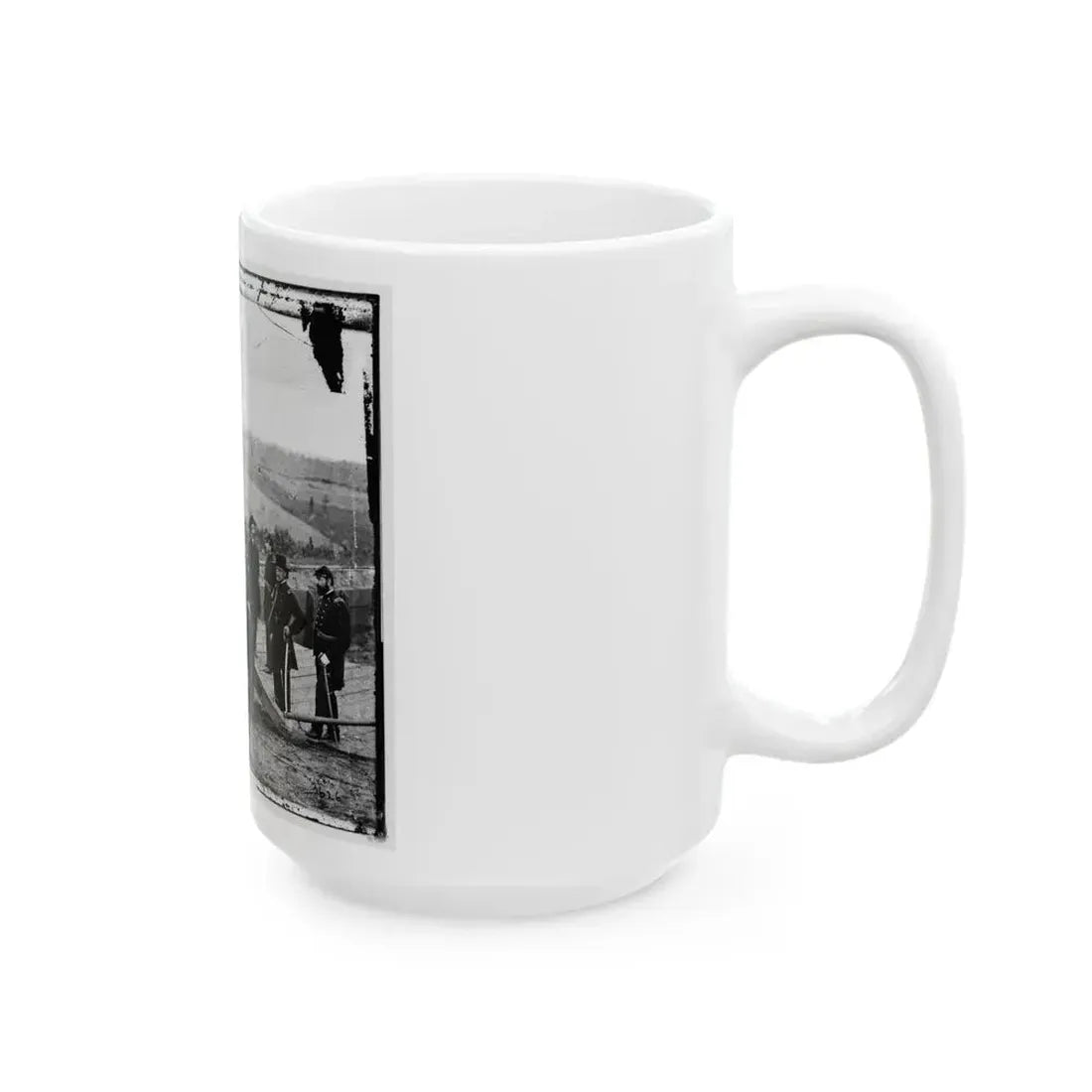 Atlanta, Ga. Gen. William T. Sherman, Leaning On Breach Of Gun, And Staff At Federal Fort No. 7 (U.S. Civil War) White Coffee Mug - Go Mug Yourself
