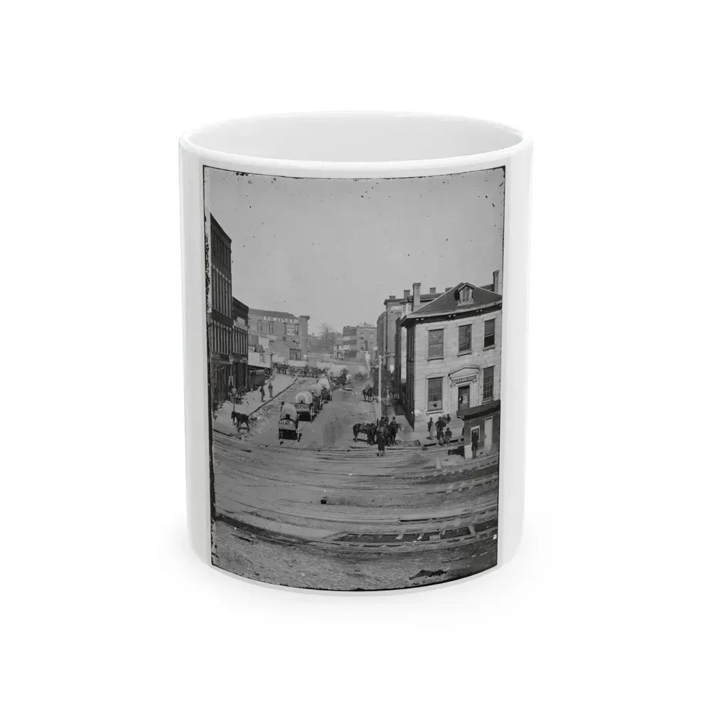 Atlanta, Ga. Northward View Across The Tracks On Whitehall Street, With Wagon Train (U.S. Civil War) White Coffee Mug - Go Mug Yourself