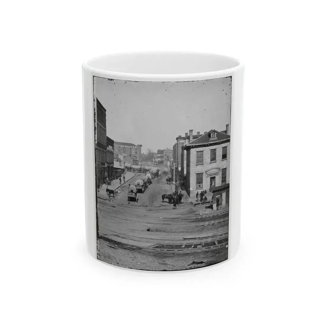 Atlanta, Ga. Northward View Across The Tracks On Whitehall Street, With Wagon Train (U.S. Civil War) White Coffee Mug - Go Mug Yourself