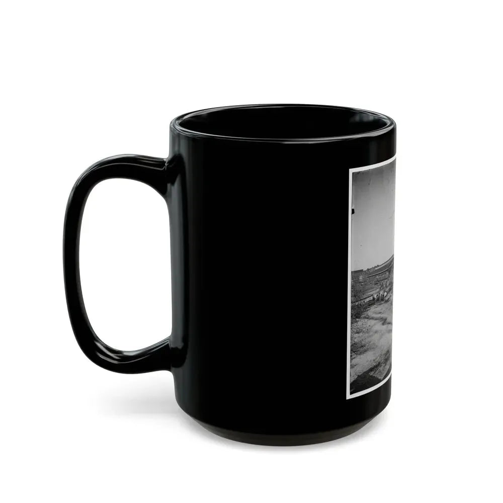Atlanta, Ga. Railroad Depot And Yard; Trout House And Masonic Hall In Background (U.S. Civil War) Black Coffee Mug - Go Mug Yourself