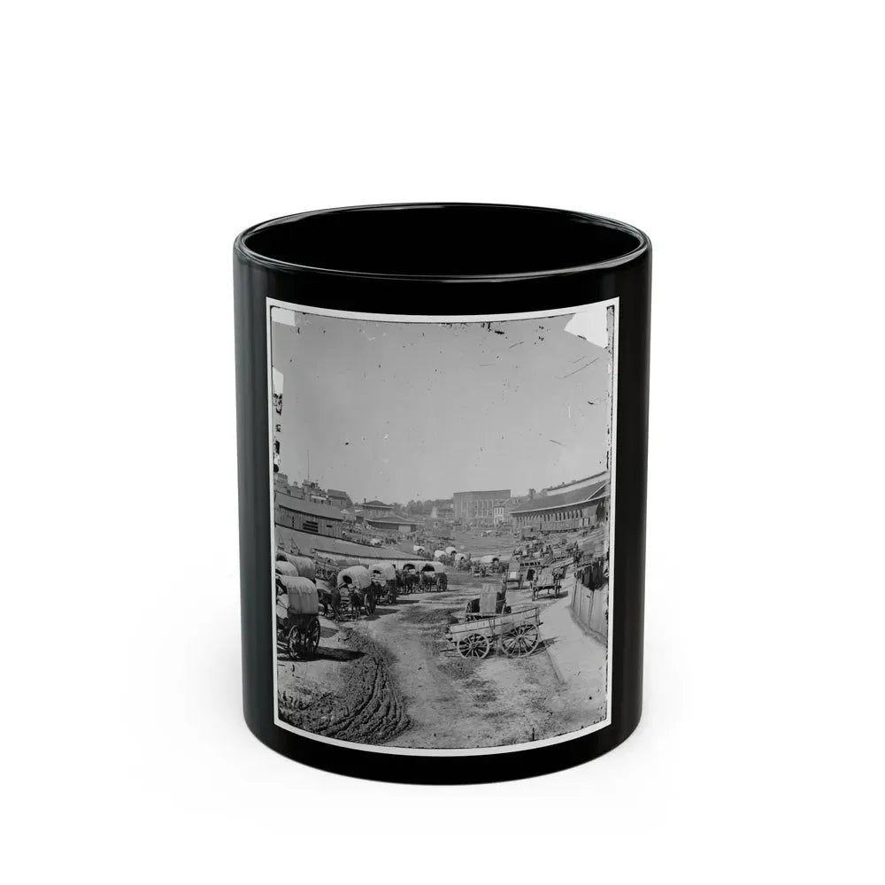 Atlanta, Georgia. Federal Army Wagons Railroad Depot (U.S. Civil War) Black Coffee Mug 11oz - Go Mug Yourself