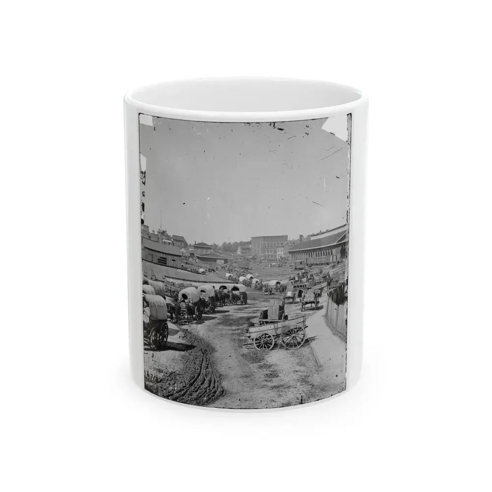 Atlanta, Georgia. Federal Army Wagons Railroad Depot (U.S. Civil War) White Coffee Mug 11oz - Go Mug Yourself