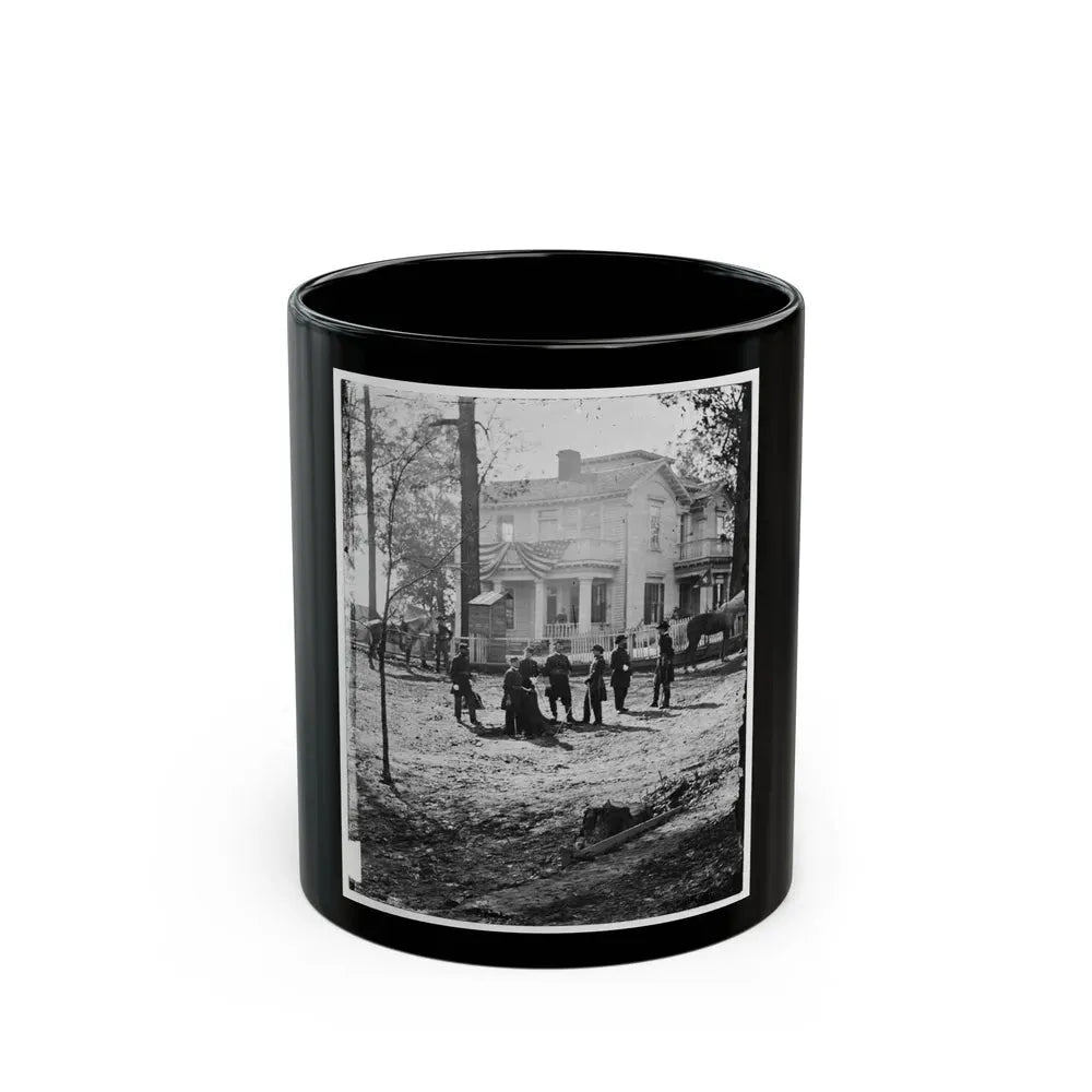 Atlanta, Georgia. Federal Officers Standing In Front Of House. (Formerly Headquarters Of Gen. John Bell Hood.) (U.S. Civil War) Black Coffee Mug 11oz - Go Mug Yourself