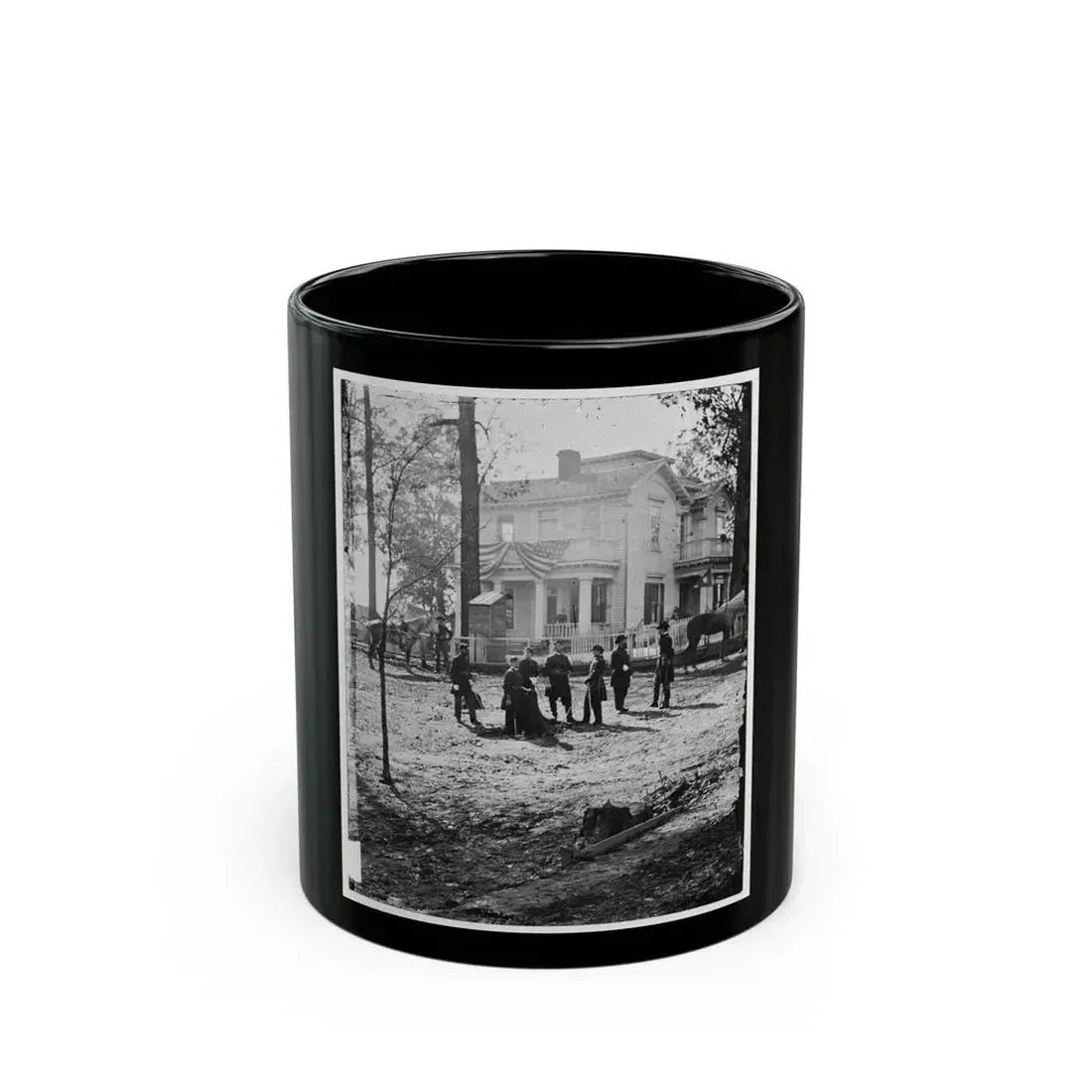 Atlanta, Georgia. Federal Officers Standing In Front Of House. (Formerly Headquarters Of Gen. John Bell Hood.) (U.S. Civil War) Black Coffee Mug 11oz - Go Mug Yourself