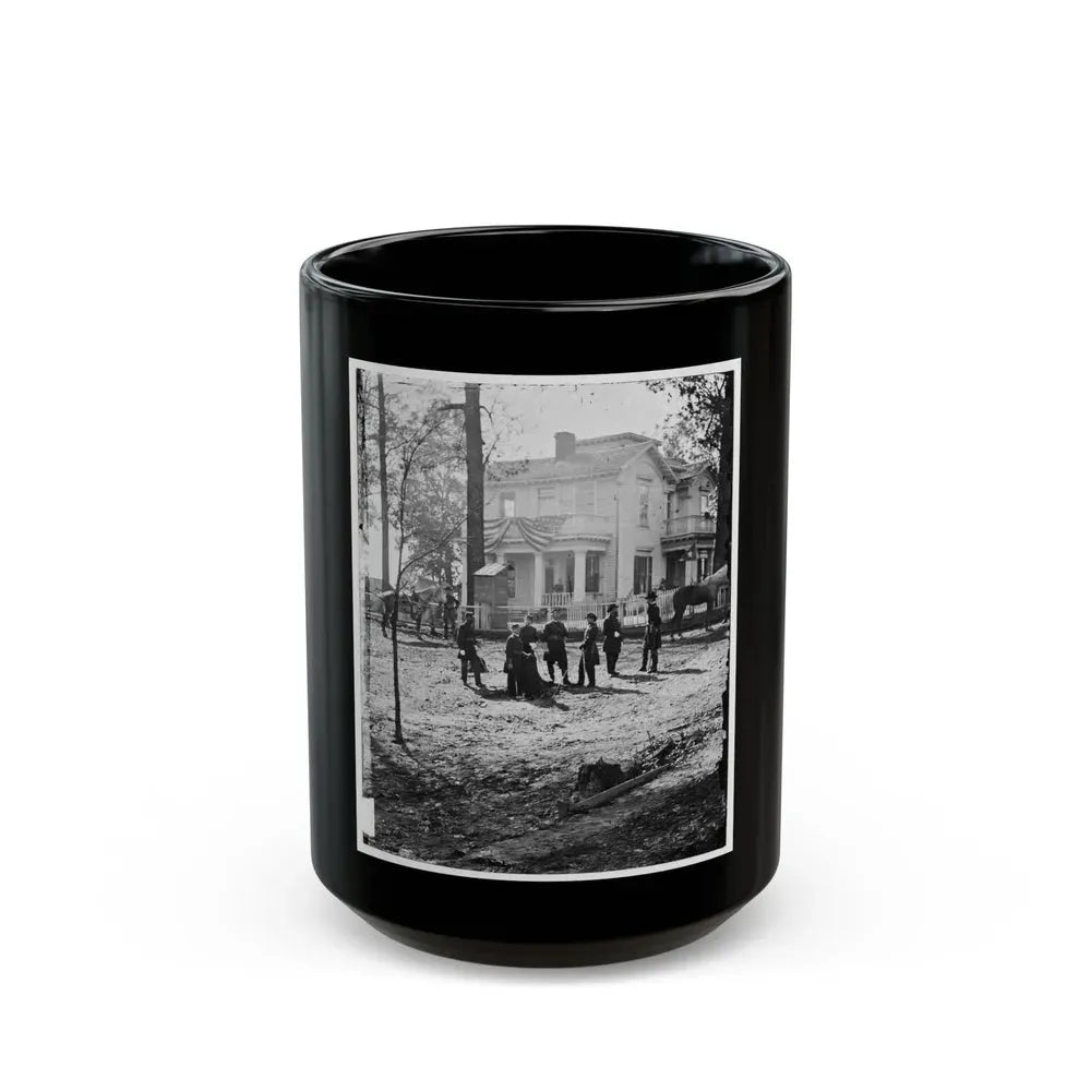 Atlanta, Georgia. Federal Officers Standing In Front Of House. (Formerly Headquarters Of Gen. John Bell Hood.) (U.S. Civil War) Black Coffee Mug 15oz - Go Mug Yourself