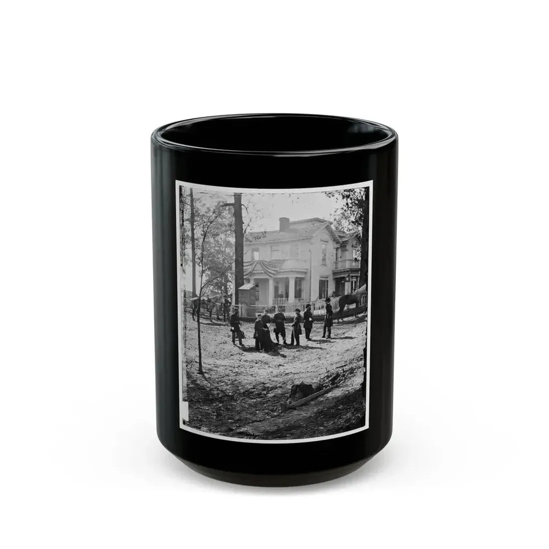 Atlanta, Georgia. Federal Officers Standing In Front Of House. (Formerly Headquarters Of Gen. John Bell Hood.) (U.S. Civil War) Black Coffee Mug 15oz - Go Mug Yourself