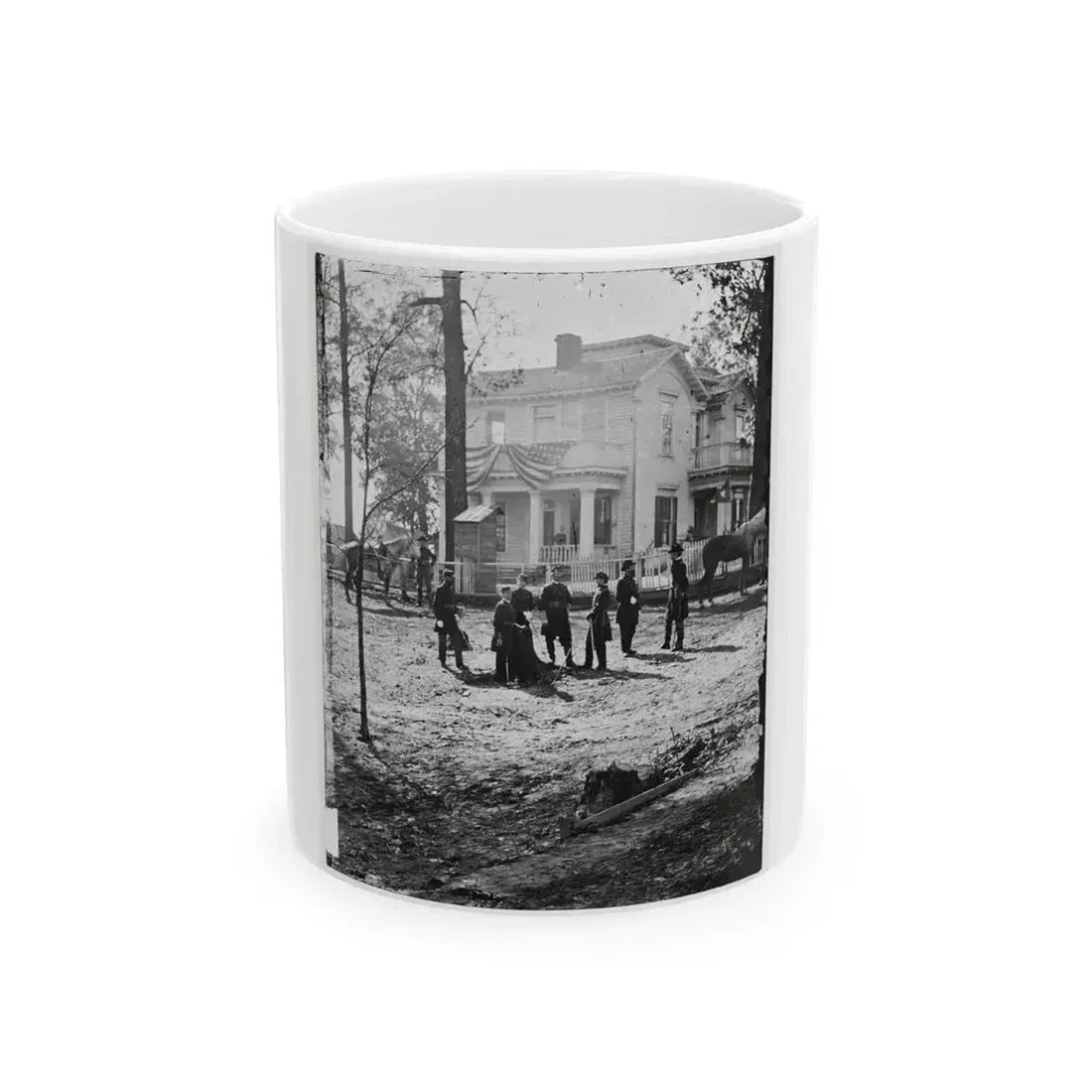 Atlanta, Georgia. Federal Officers Standing In Front Of House. (Formerly Headquarters Of Gen. John Bell Hood.) (U.S. Civil War) White Coffee Mug 11oz - Go Mug Yourself